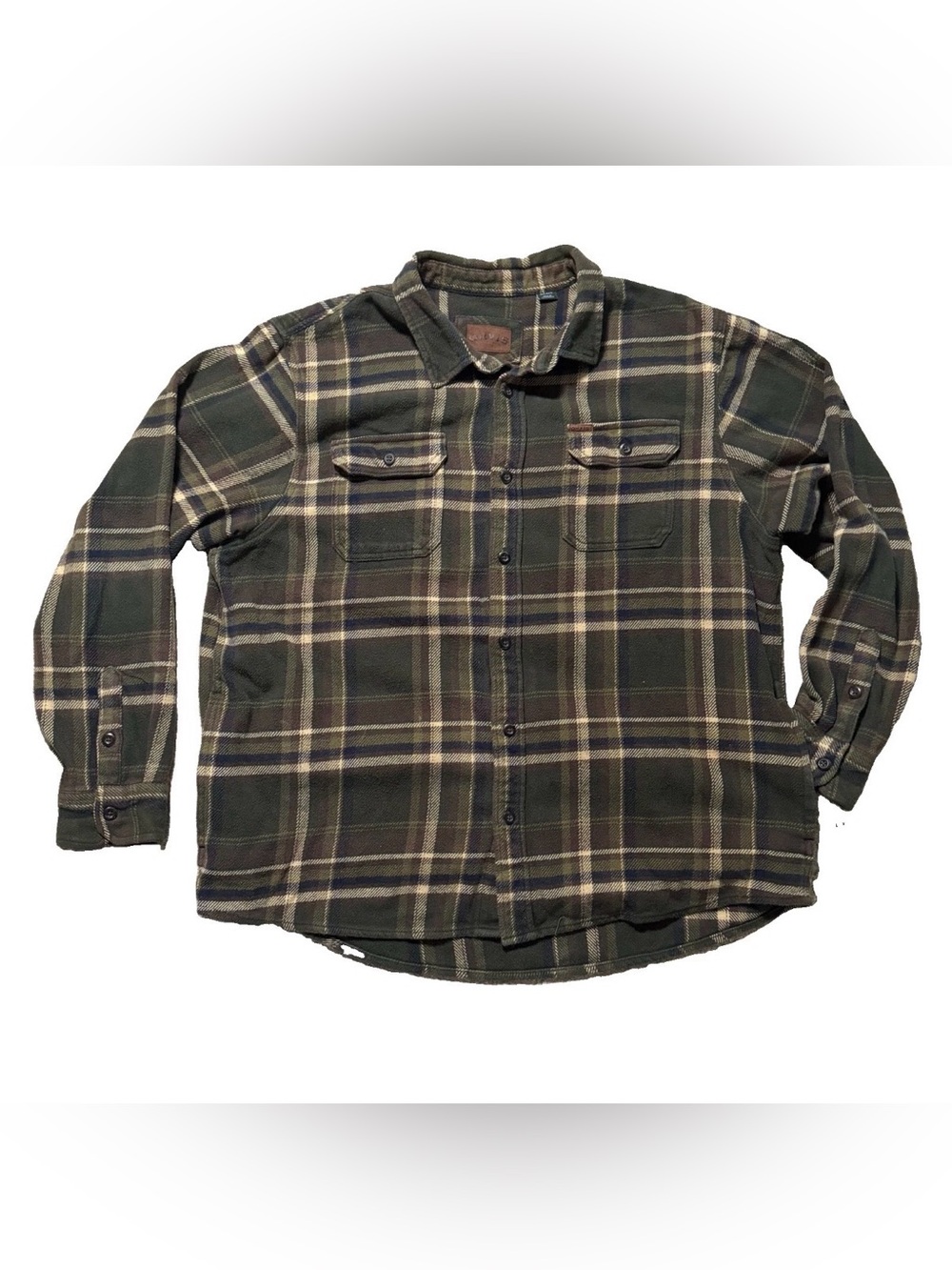 Orvis Heavy Flannel Shirt Jacket Men's XXL Green Brown Plaid Shacket Cotton